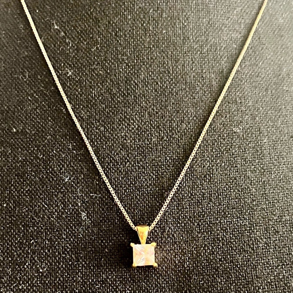 RSE Italy 925 Silver Gold Solitaire Princess Cut Faux Diamond Pendant Necklace